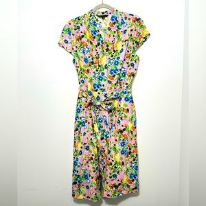 Brooks Borther Tie-Wasit Shirtdess in Colorful Floral and Fruit Size 14